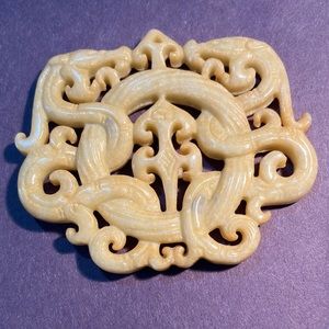Yellow jade huge double dragon pendant